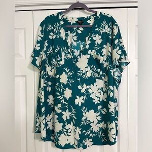 Torrid Teal and White Floral Blouse